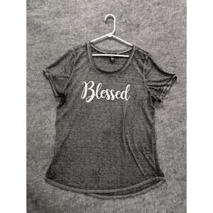 Sable Sky Women's Blessed Black Short Sleeve Cotton Blend T-Shirt Plus Size 2X